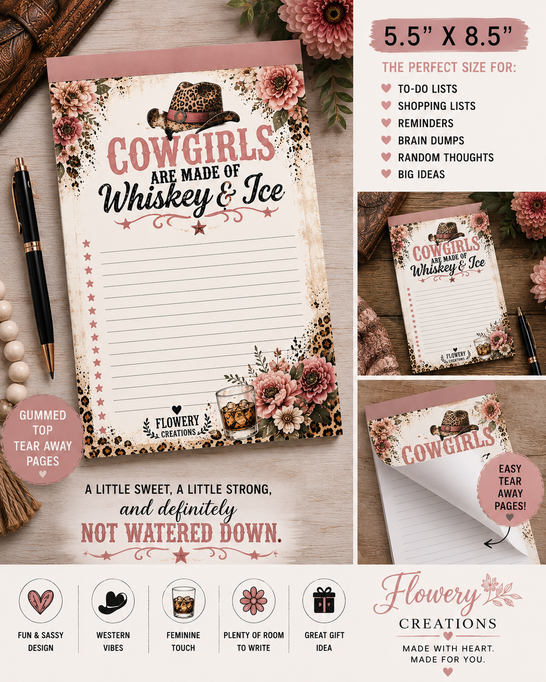 Cowgirl Whiskey & Ice Notepad (Pack of 5)